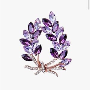 Purple Crystal Leaf Rhinestone Brooch